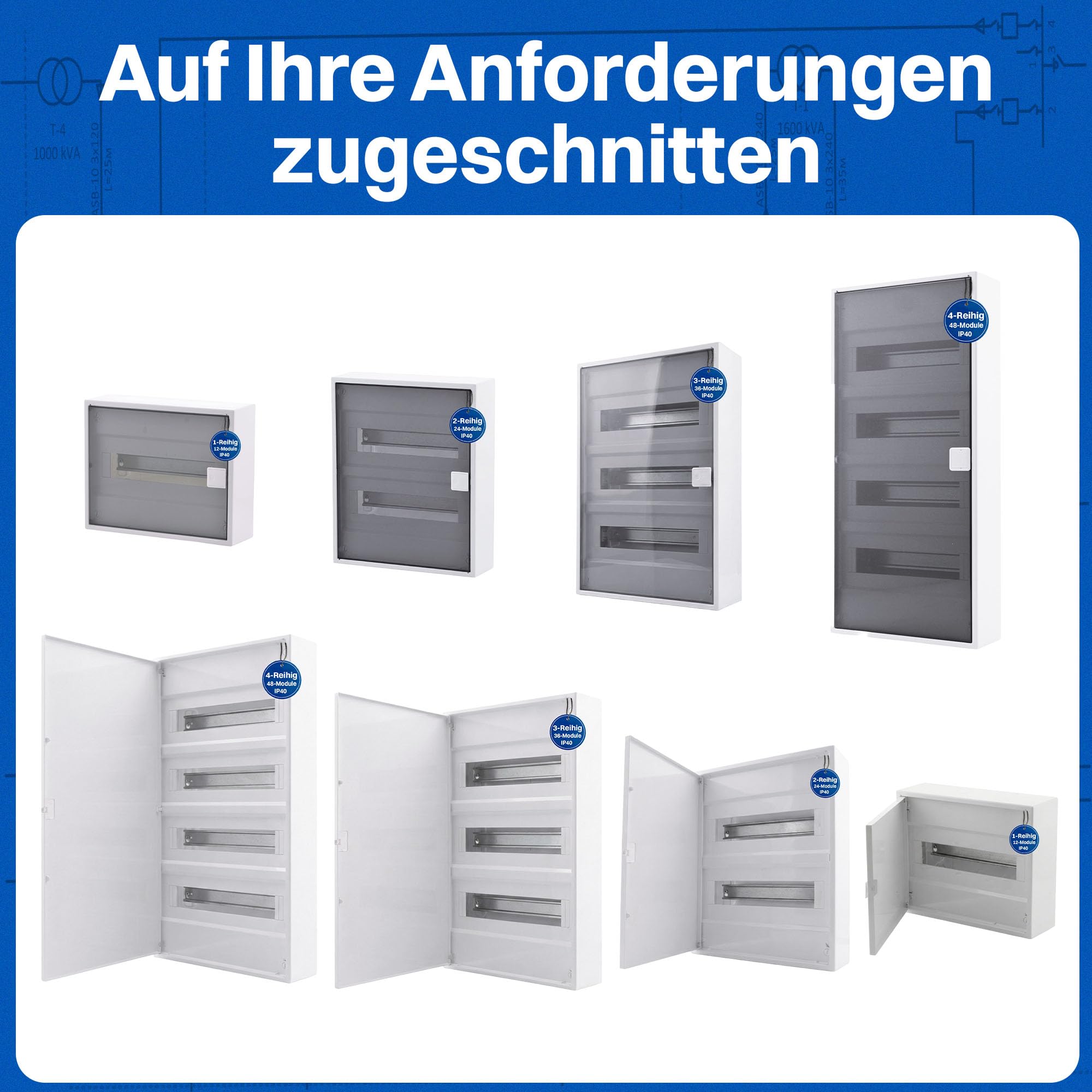 Intratec ALPHA Sicherungskasten Aufputz 2 reihig – Verteilerkasten Aufputz für 24 Module mit weißer Tür für einfache Installation Zuhause & Gewerbe – 377 x 310 x 96mm