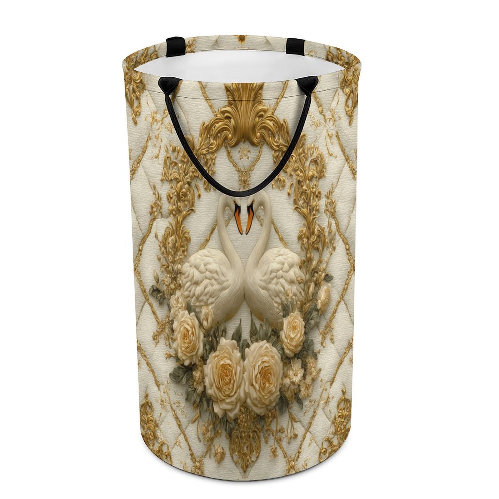 LUYYSKY Luxury Abstract Swans Couples Versatile Storage Laundry Basket, Fantasy Realistic Plants Roses Flowers Animals Swans Pattern Large Capacity Bathroom Hamper With Handle