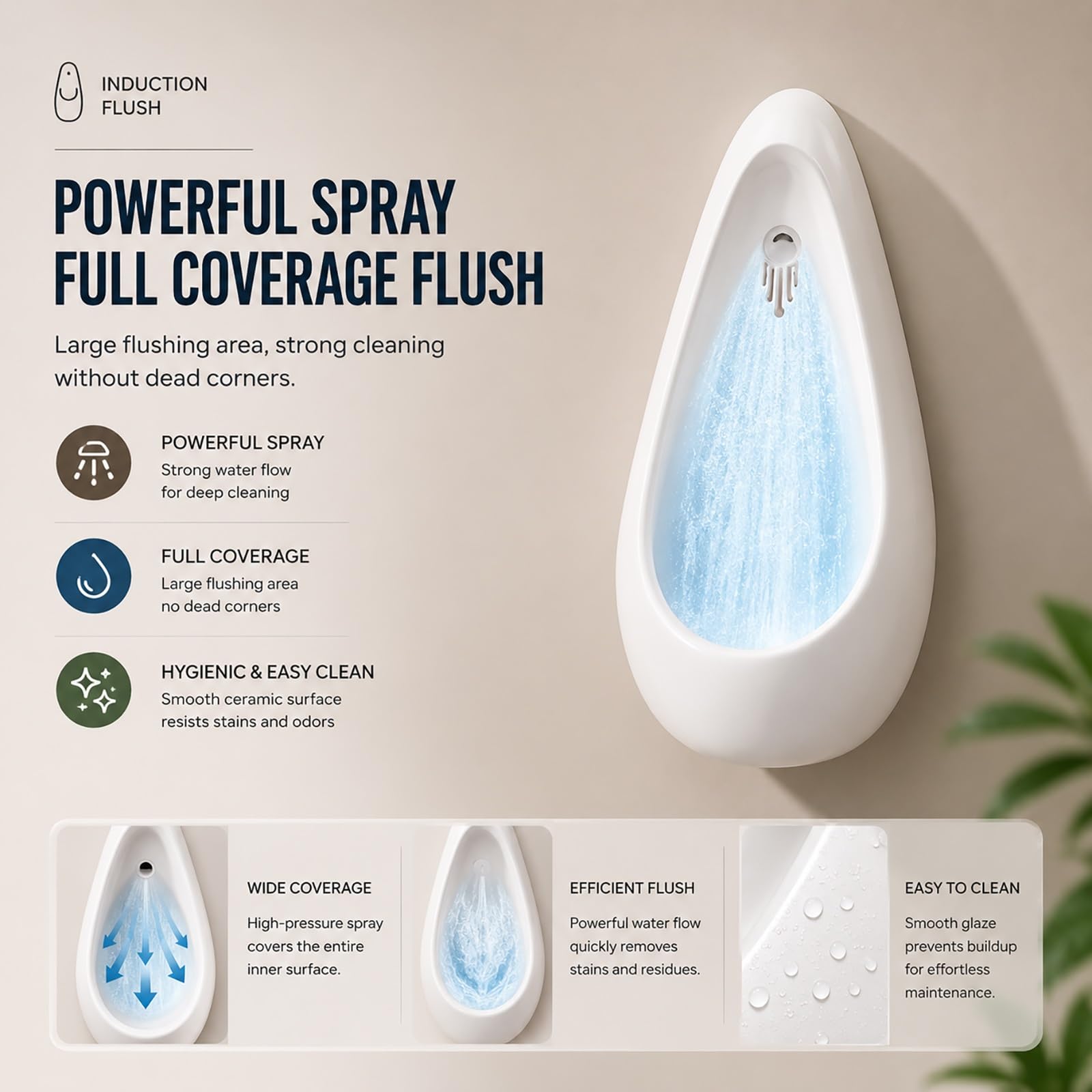 Urinoir mural en céramique pour homme, chasse d'eau automatique avec capteur, luminaire de salle de bain commercial pour hôtel, garage, bar et toilettes publiques