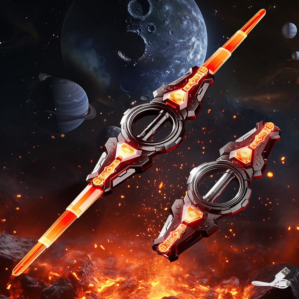 Dhqkqg Light Up Sword, Double Ended Retractable Sword With Sound and 7 Colors, Rechargeable Light Sabers for Rave, Cosplay & Display, Costume Accessories