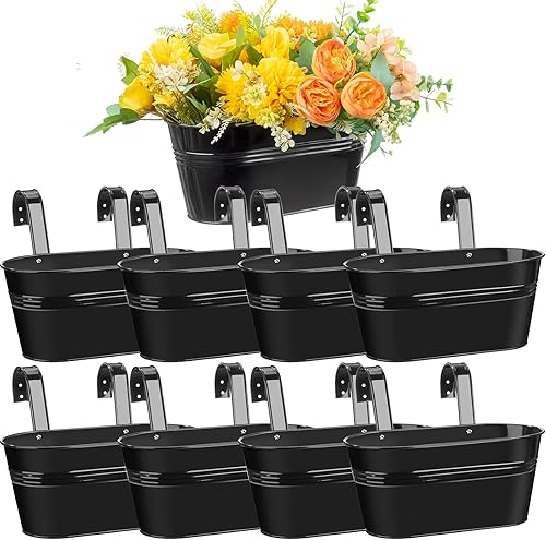 Foaincore 9 macetas de barandilla de hierro de metal ovaladas para colgar para jardín, balcón, caja de plantas, cubo colgante para interiores y