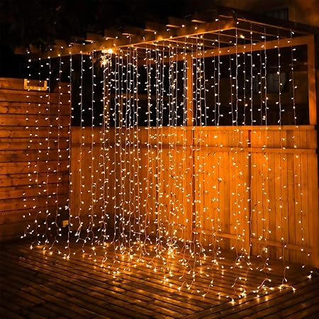 jar-owl Solar Curtain String Lights Waterproof 9.8FT9.8FT 300 LED 8 Modes for Home/Garden/Patio Christmas Party (Warm White)