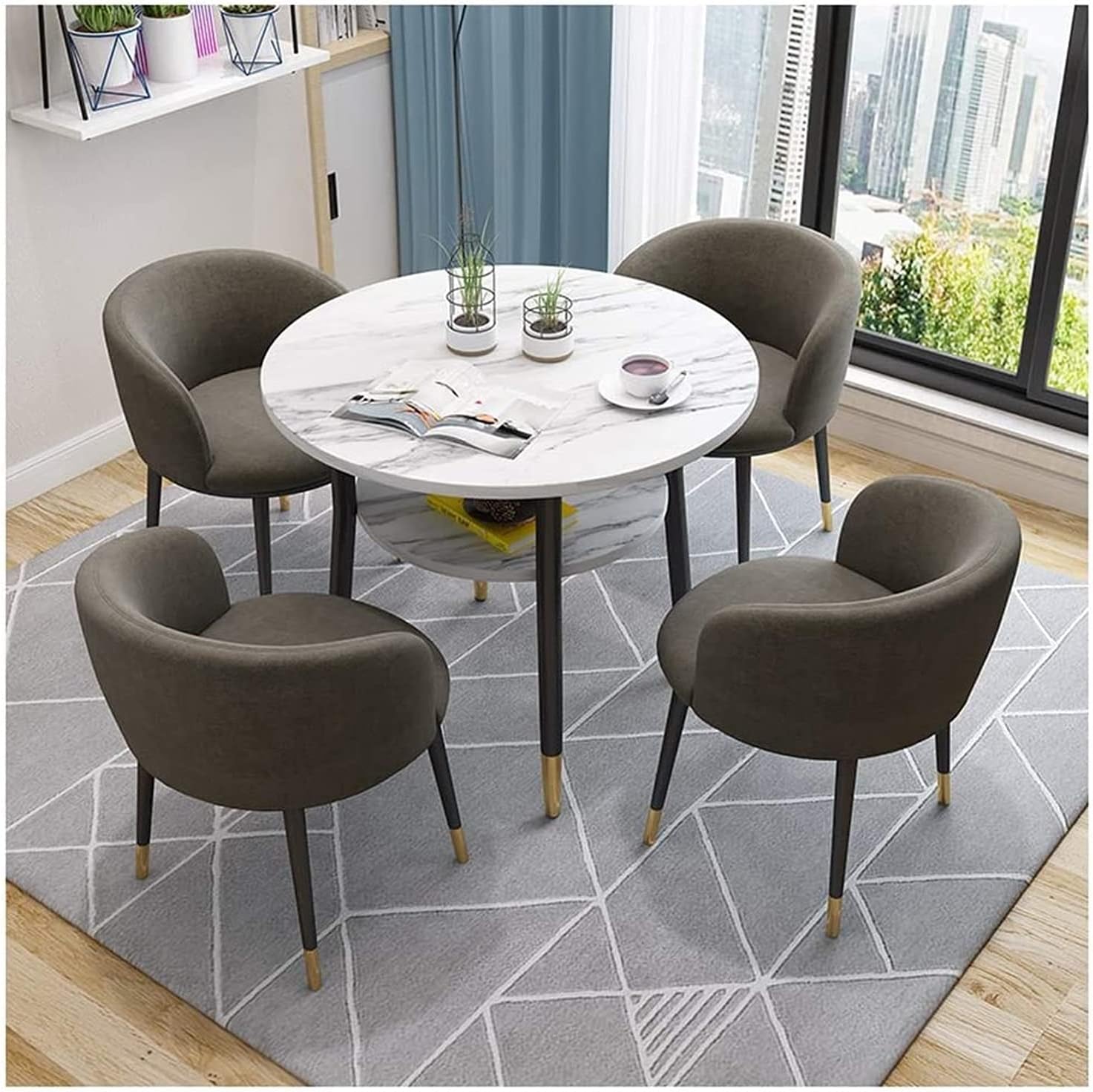 Conference Reception Room Coffee Table with Chair Office Table and Chair Set Lounge Meeting Room Garden European Creative Double Layer Table Reception Room Clot,Dark Gray-One Size