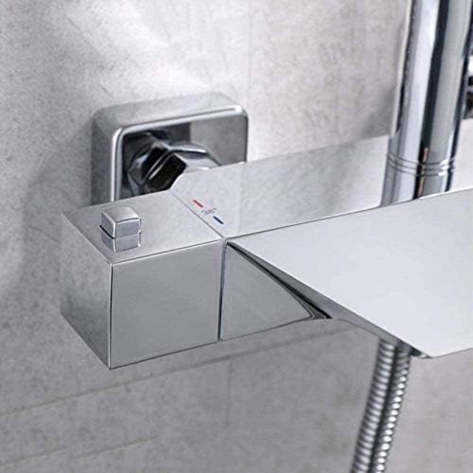 Miscelatore termostatico per Vasca da Bagno Rubinetti per Vasca da Bagno Set Miscelatore per Vasca a Parete Miscelatore per Vasca a Cascata con soffione e Set di Tubi Flessibili-Nero-B,Misc
