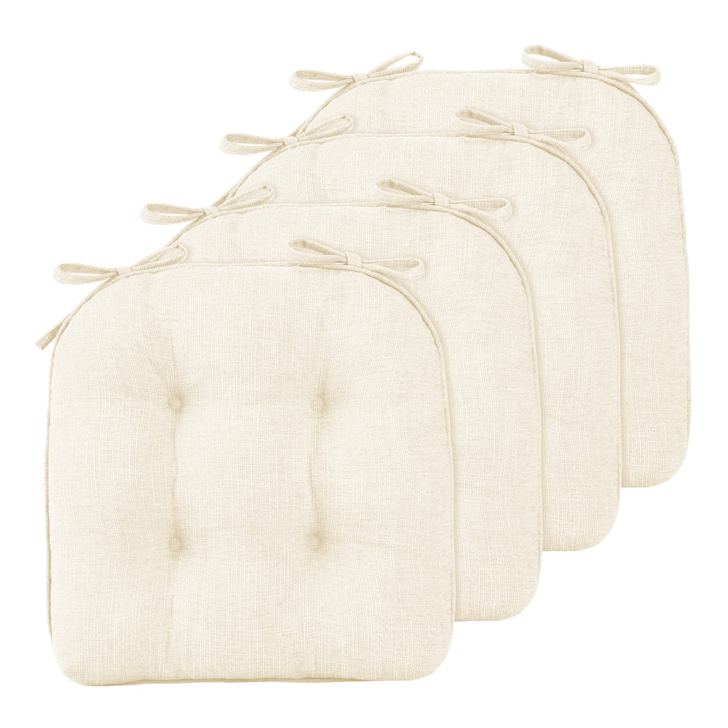LOVTEX Tufted Chair Cushions for Dining Chairs 4 Pack - Non Slip Memory Foam Chair Pad with Ties - Kitchen Chair Cushions,15.5" X 15.5", Beige