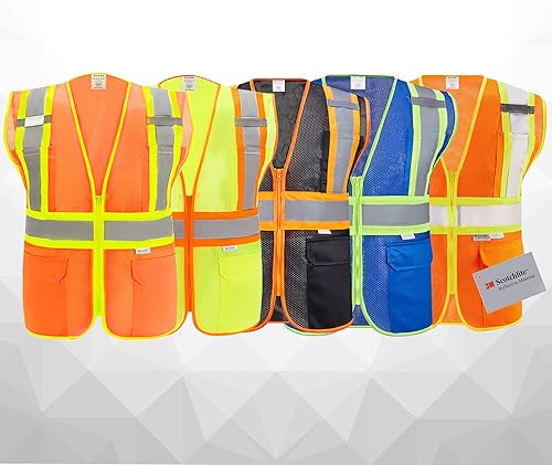 Miniatura 6 de Chaleco de seguridad reflectante de alta visibilidad con cremallera y bolsillos, color negro, talla XXL