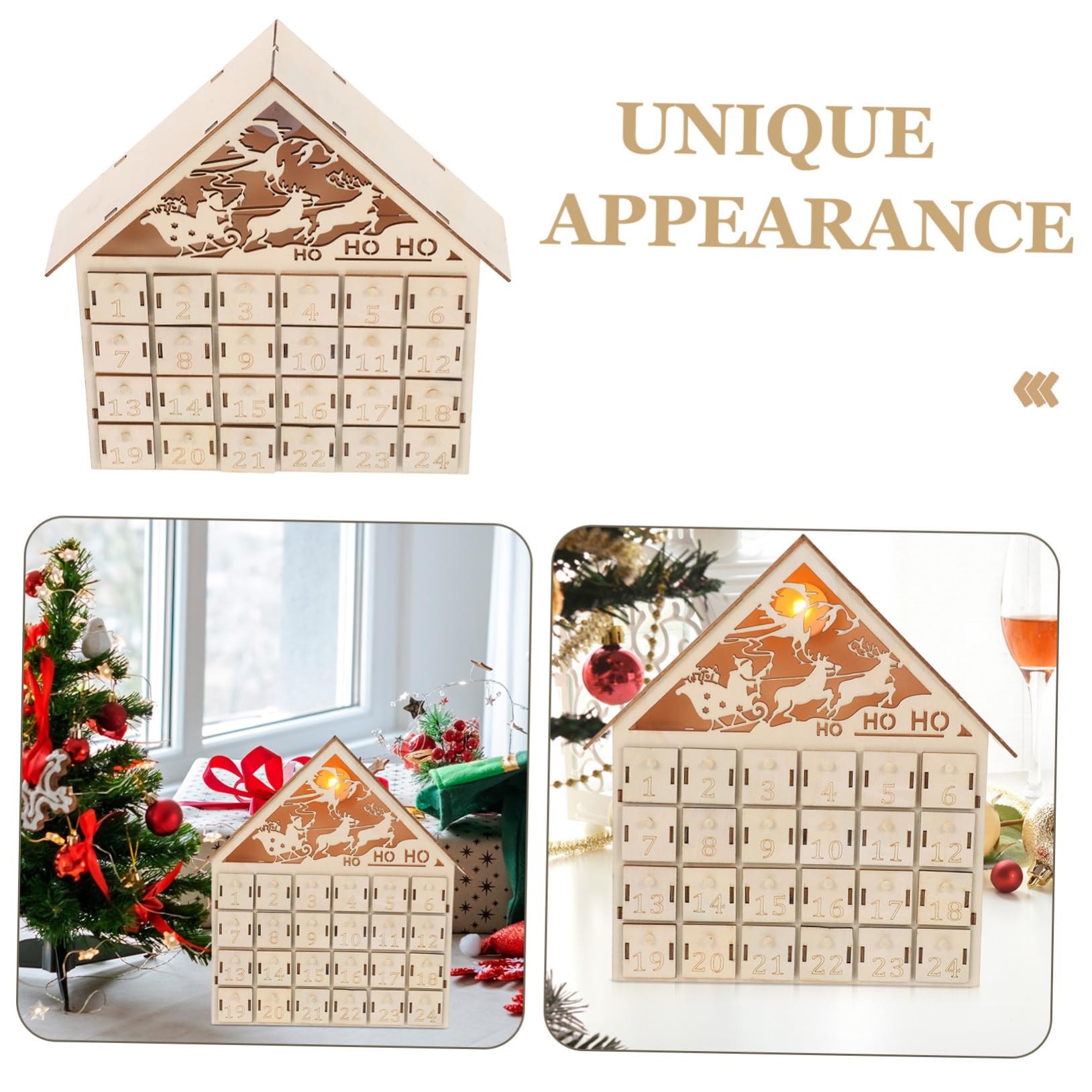 Calendario de Adviento de Madera LED Reutilizable Luz Decoración Rústica para Mesa Navidad