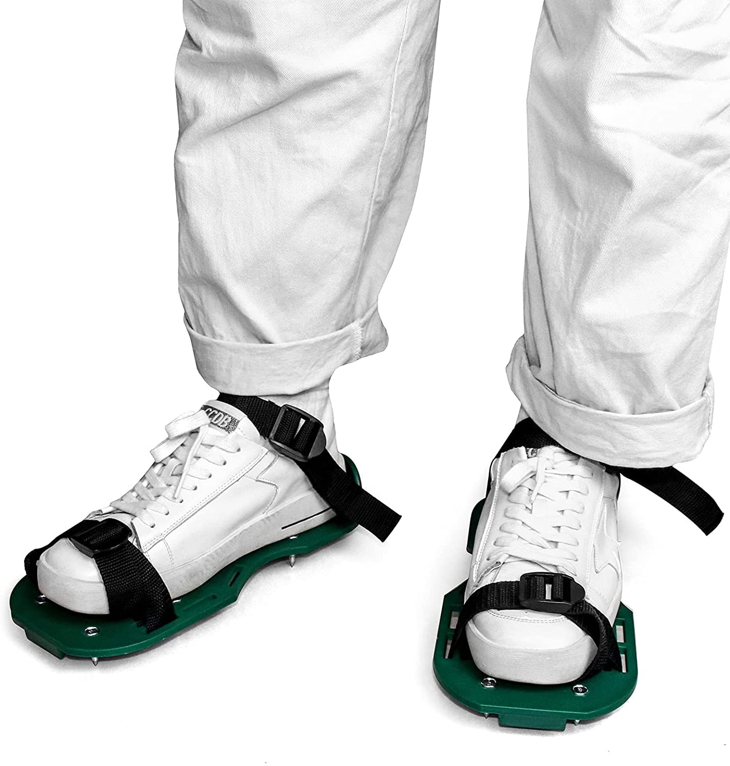 Aireador de Césped Zapatos Sandalias de Pinchos de Metal Hebillas y Correas 3 para Airear el Césped o en el Patio (Verde)