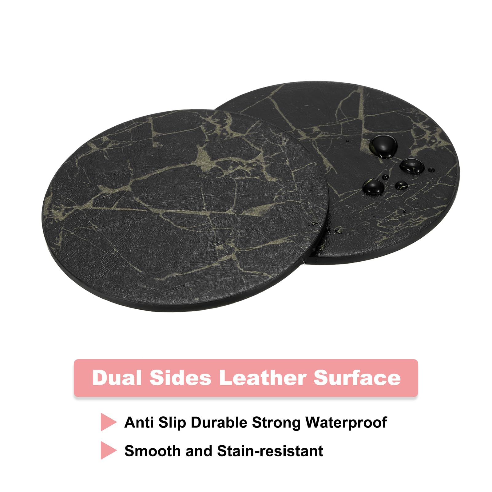 uxcell Round Drink Coasters Set of 4 Marble Style Dual Sided Non-Slip Non-Stick Waterproof Leather Coasters for Drinks Coffee Table - Image 3