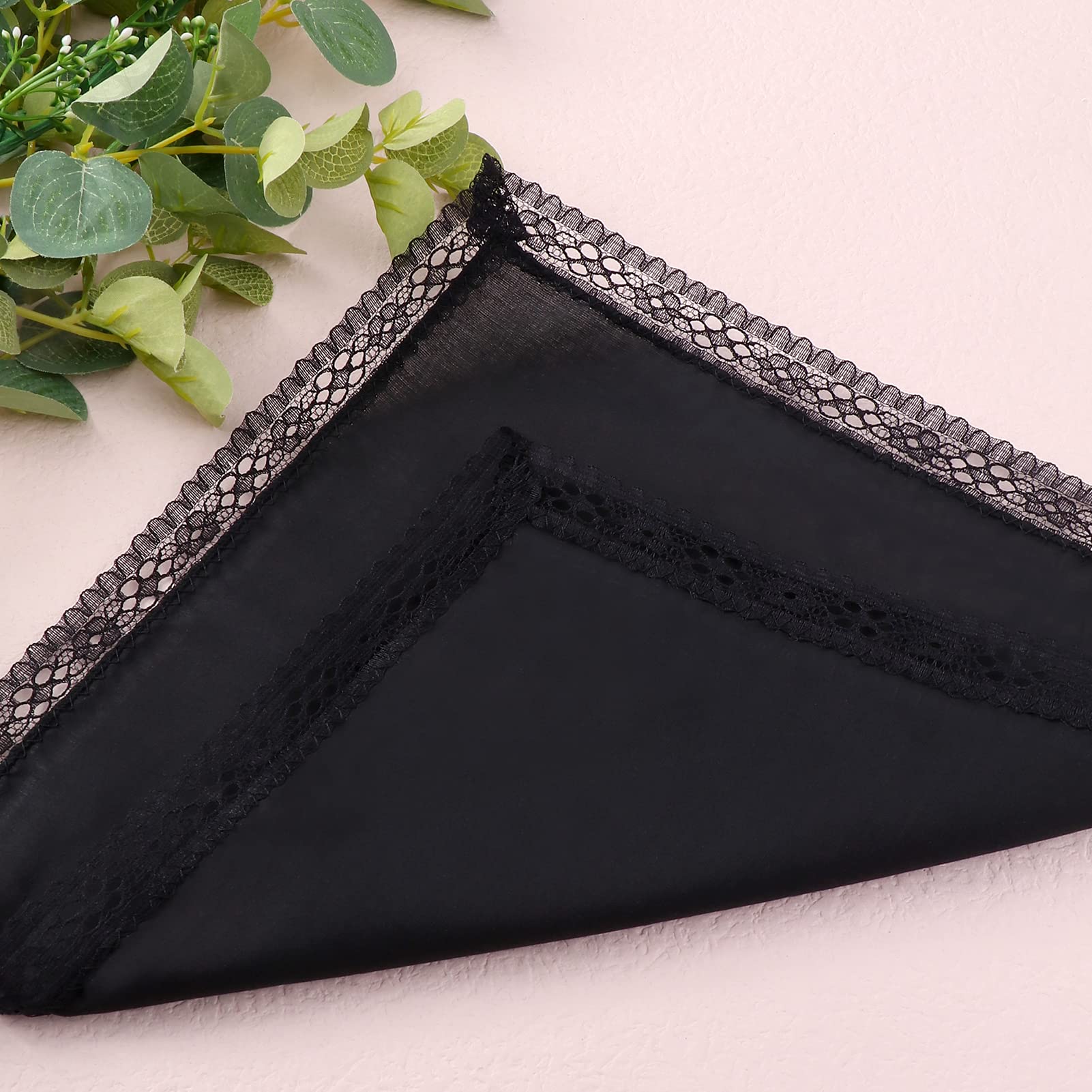 HOULIFE Lot de 6/12 mouchoirs en tissu noir - Pour femme - 100 % 60S - En coton brodé - 25 x 25 cm