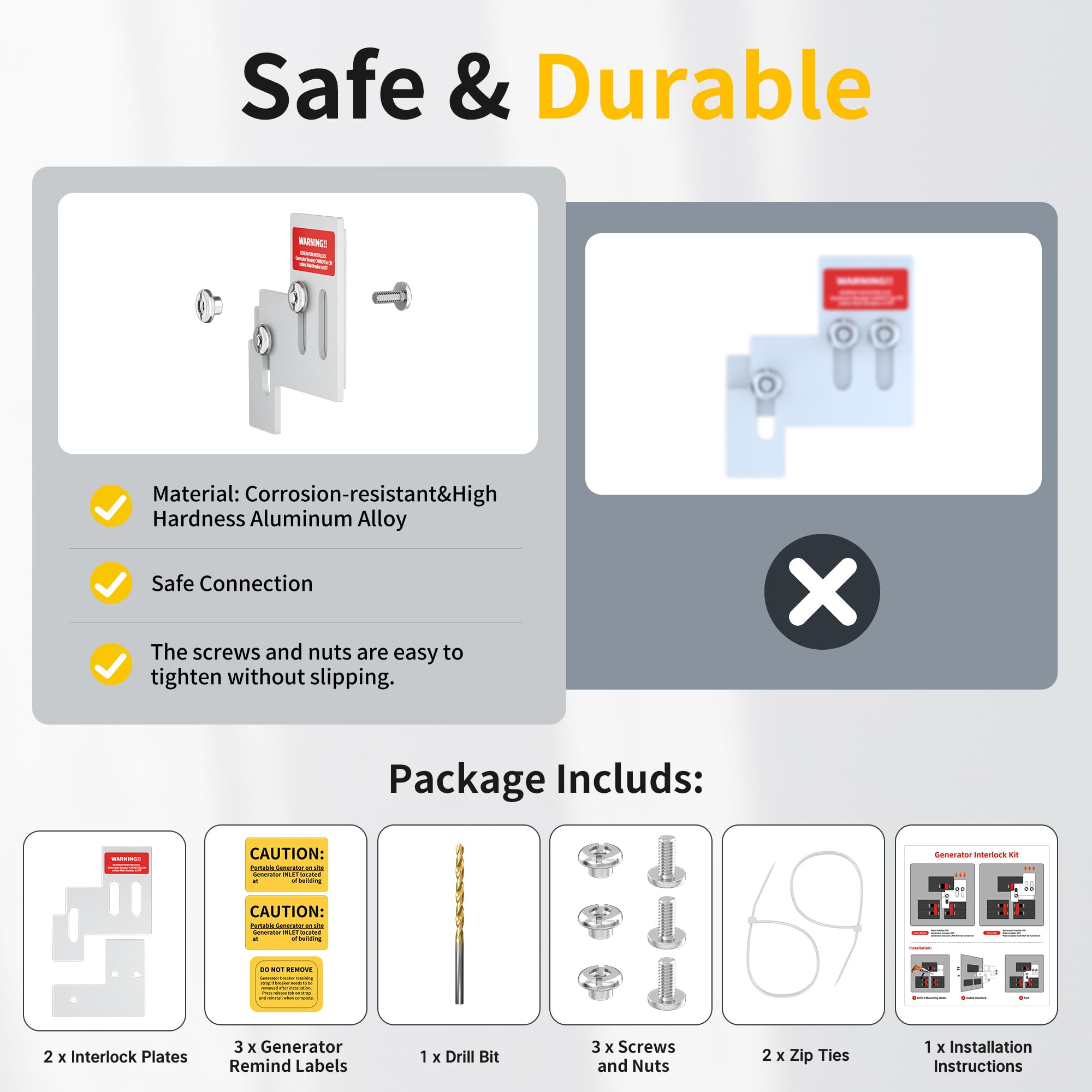 Generator Interlock Kit Compatible with Square D QO or Homeline 100 or 125 Amp Panels, Interlock Kit with 3/4 to 7/8 Inches Spacing Between Main and Generator Breaker — Amazon image 5