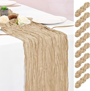 8 Pack Beige Table Runner 10FT Cheesecloth Table Runner Boho Gauze Table Runners Long Rustic Sheer Fabric Table Runners for Wedding Party Bridal Shower Farmhouse & Home Decor