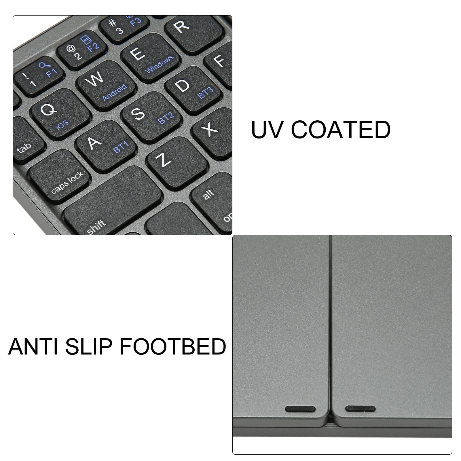 B089T Składana Klawiatura, Potrójnie Składana Przenośna Bezprzewodowa Klawiatura z Touchpadem, 64 Klawisze USB C Klawiatura Komputerowa dla Androida Laptop Tablet (Szary)
