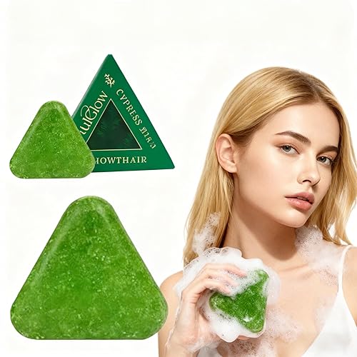 Cypress Leaf - Barra de champú para el crecimiento del cabello + jabón de hierbas Usman Grass, Nature Triangle - Barra de champú nutritiva de