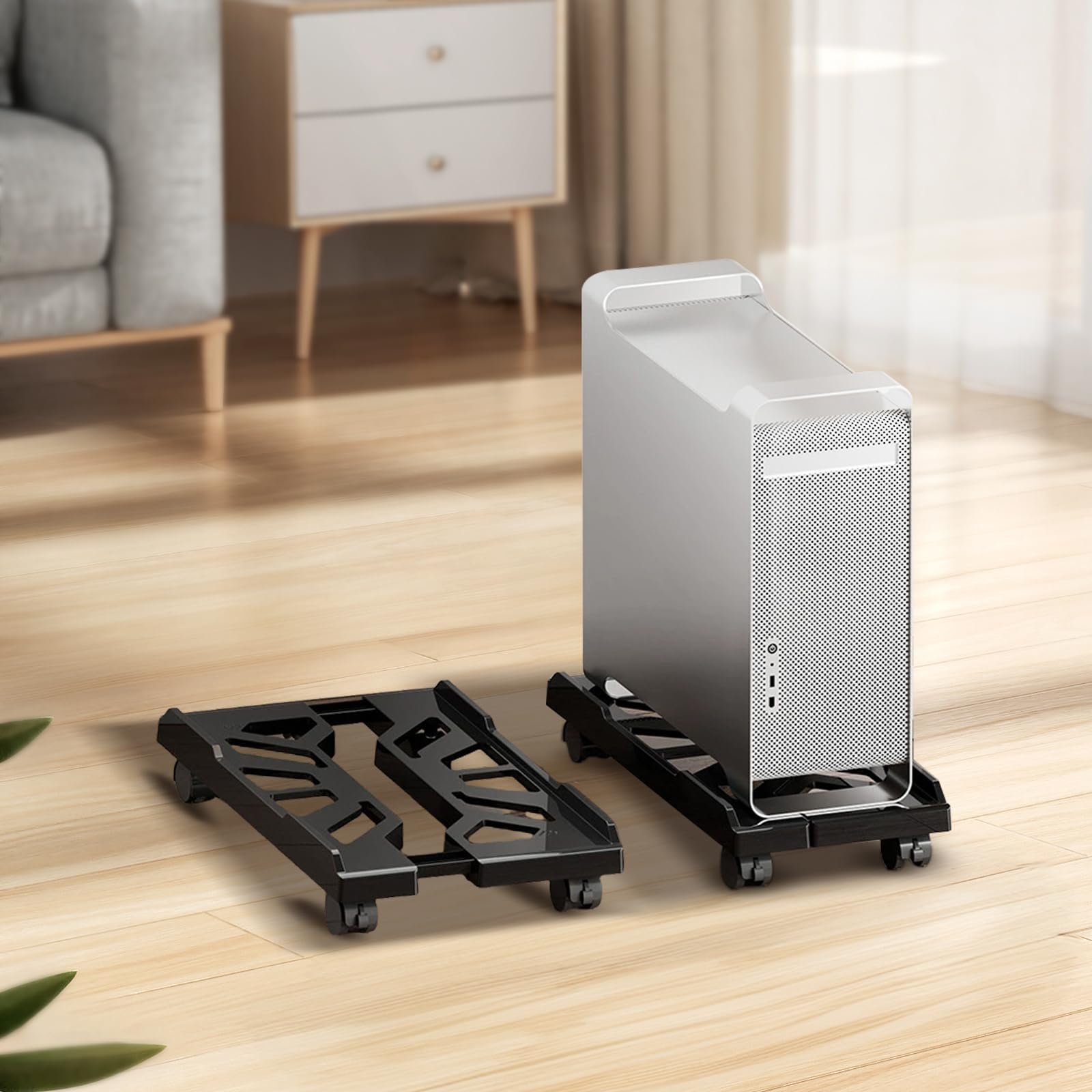 Eymobad Supporto pc fisso,Desktop Computer Tower con 4 Ruote Girevoli, CPU Tower Holder Cart, Universale, Fisso Regolabile, Protegge da Polvere e Sporco - per la Casa e L'Ufficio (Bianco)