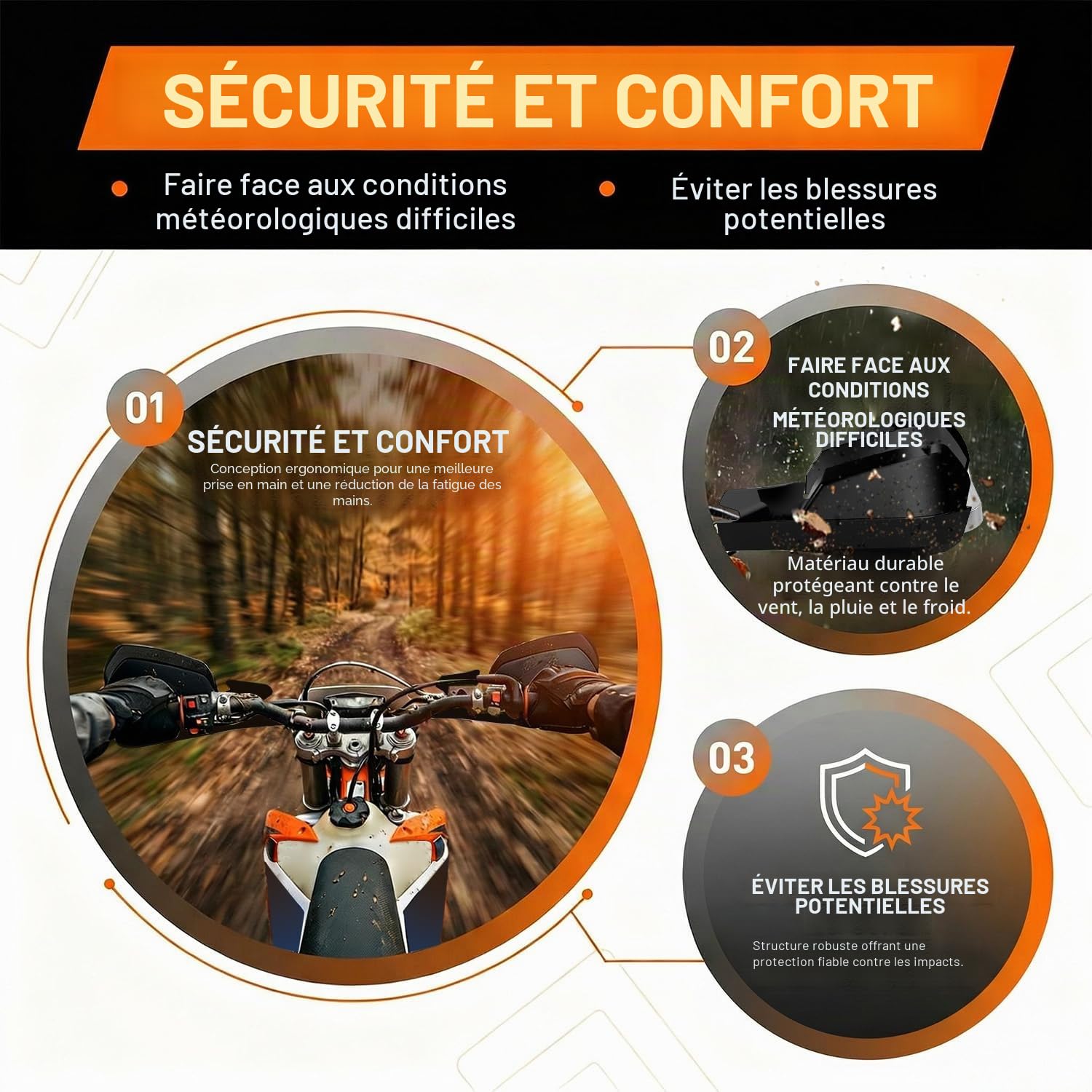 Protege Main Moto,Protege Guidon Poignée Protege Main pour Motos de Route Motos Sportives Scooter Quad Dirt Bike Motocross MX Enduro KLX KX CRF YZ DRZ DR Hawk 250 125 350 650-Noir | pour Motos de Route Motos Sportives Scooter Quad Dirt Bike Motocross MX E