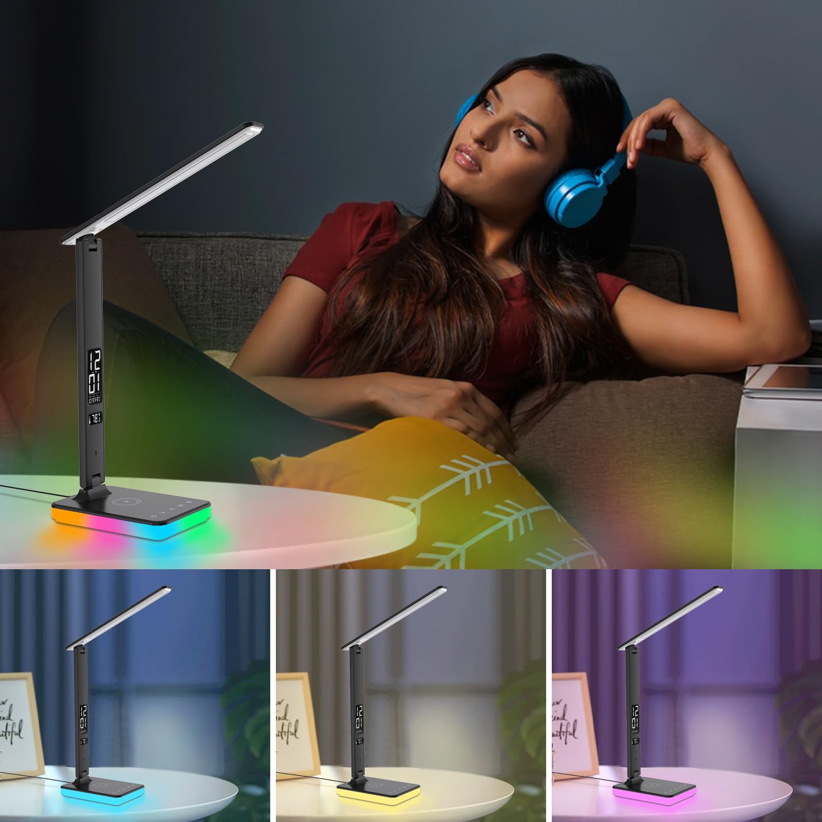 LED Double-headed Desk Lamp USB Dimmable Touch Foldable Table Lamp With Calendar Temperature Clock Night Light For Study Reading Lamp 64dddef0b40a7767679ebb96