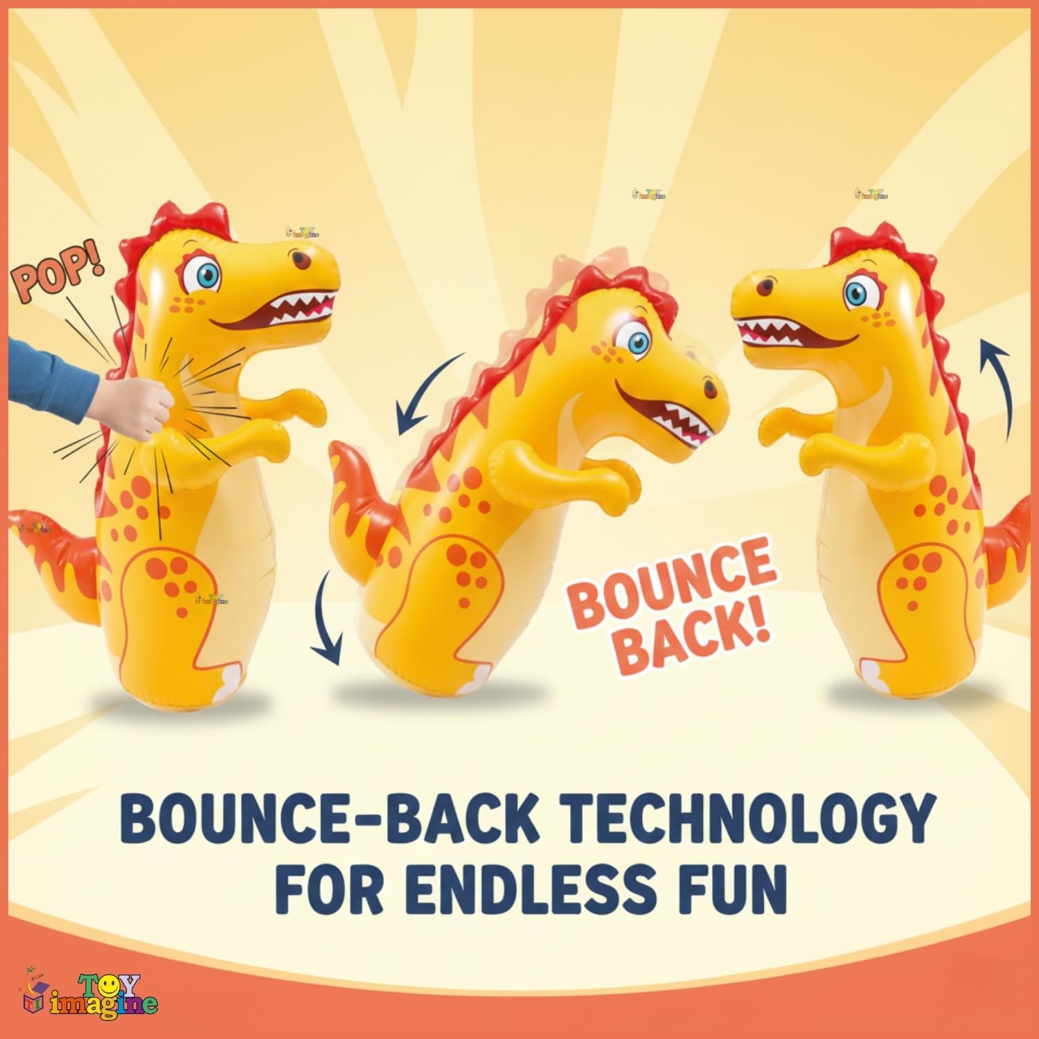 Toy Imagine Inflatable Dinosaur Punching Bag for Kids - 97 cm Tall Bounce Back Action Toy, Leak-Proof Water Base for Stability, Fun Indoor & Outdoor Play — Amazon image 3