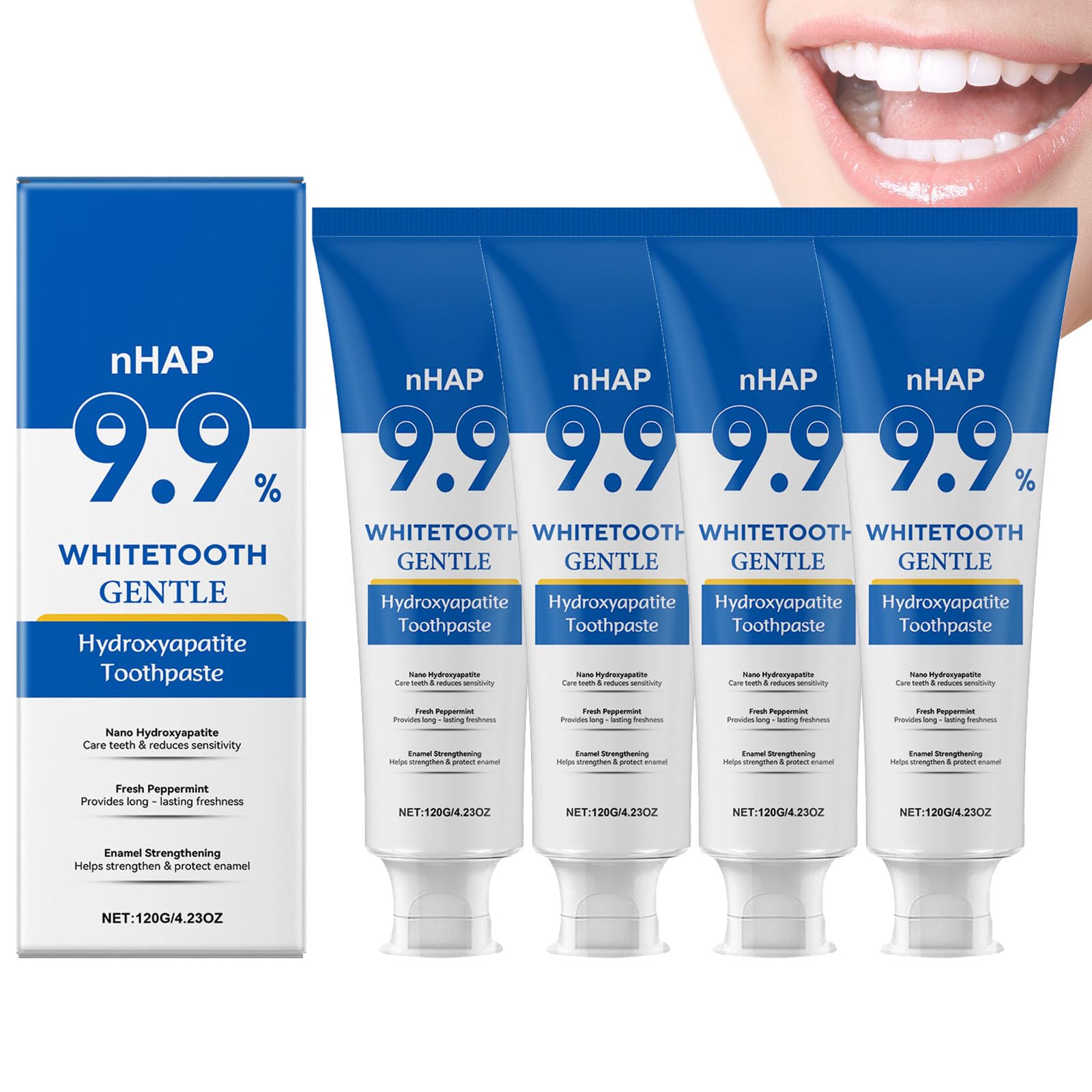 Dentifricio con idrossiapatite al 9,9% per una migliore protezione dello smalto dei denti, dentifricio senza fluoruro per denti sensibili, ripara e rafforza lo smalto dei denti, migliora la salute