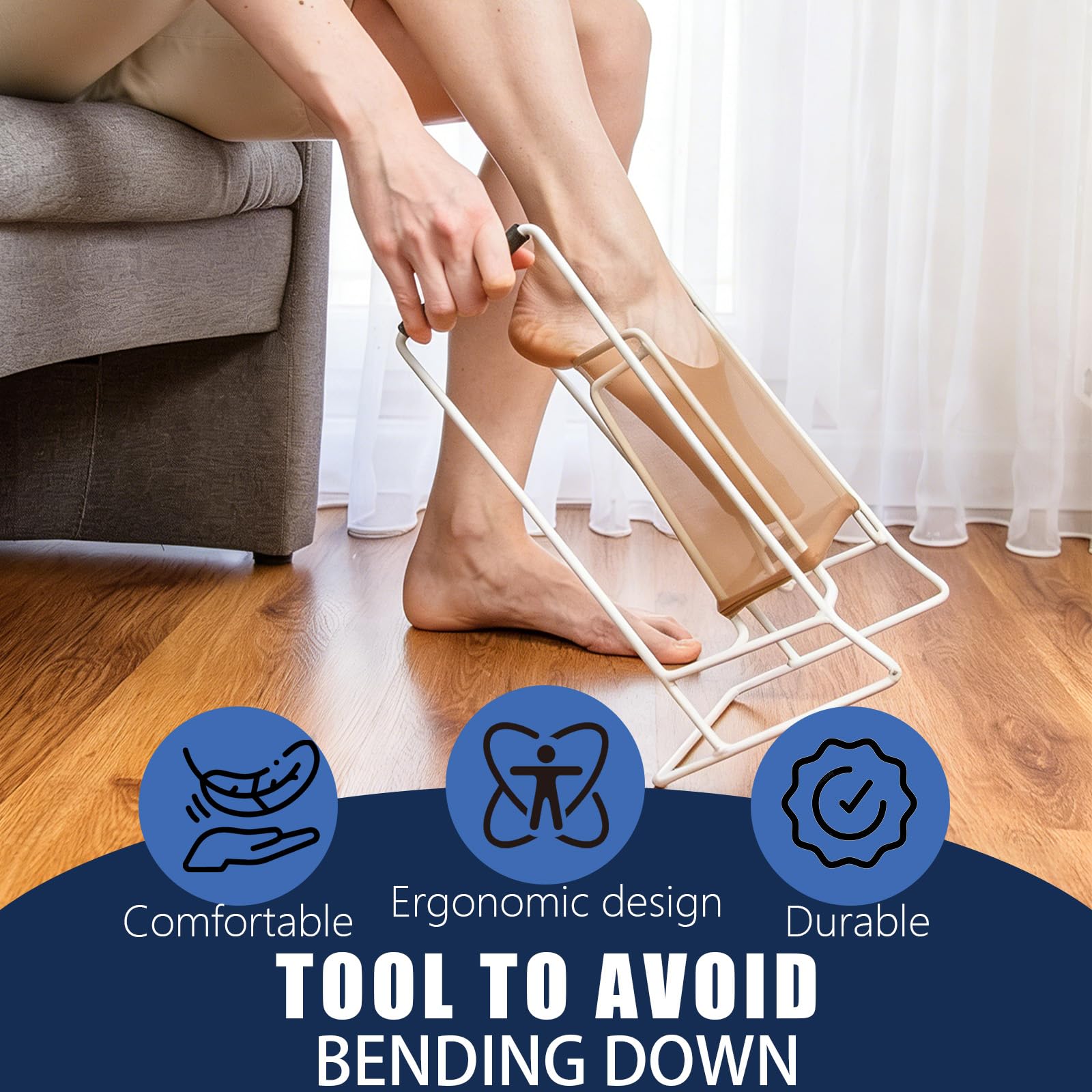 Aiuto di serraggio per calze a compressione, aiuto per stringere calze in metallo, calze a compressione, sostegno per indossare calze e calze per anziani
