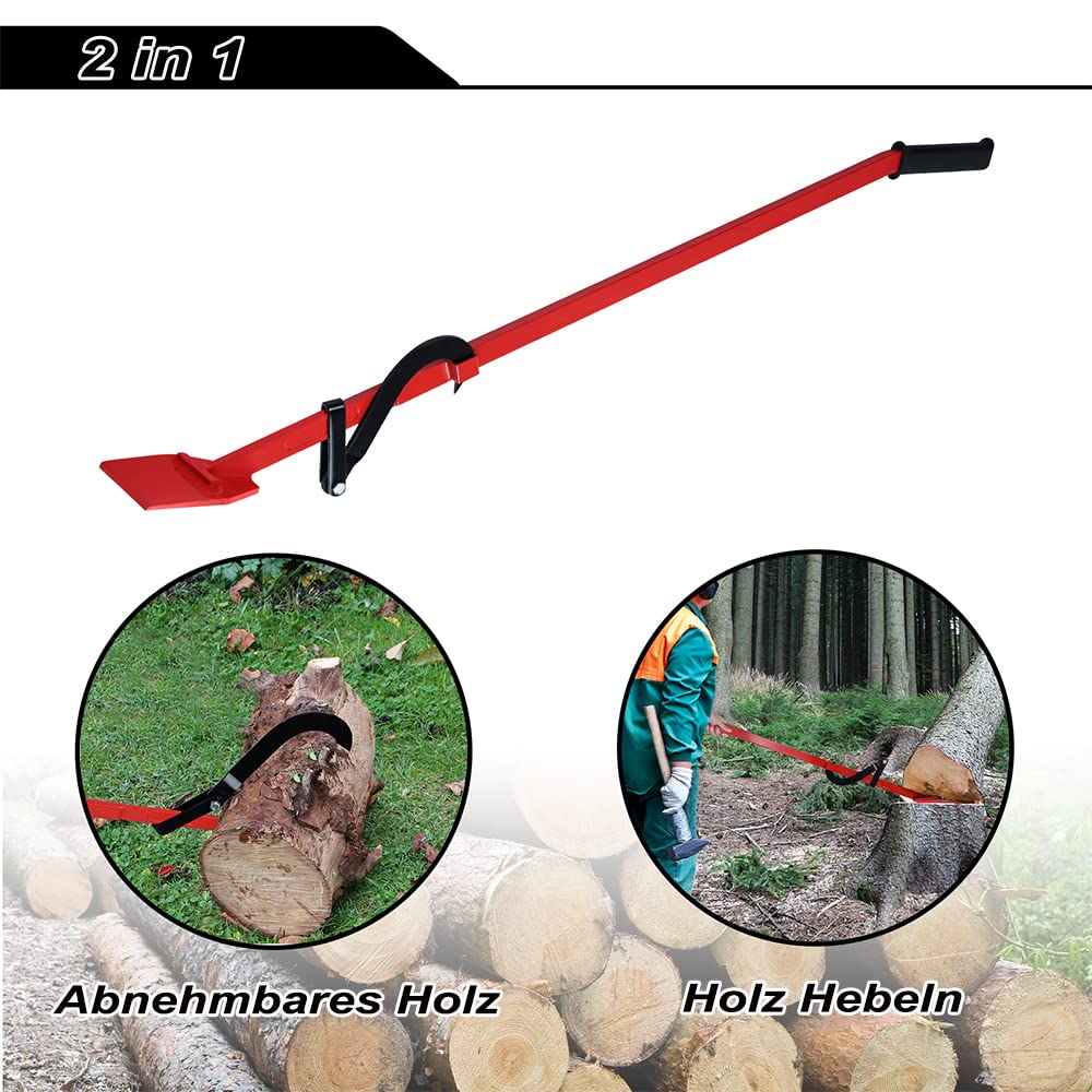 Sollevatore a cascata con gancio reversibile, 130 cm, supporto girevole per la silvicoltura e la coltivazione del legno, rosso