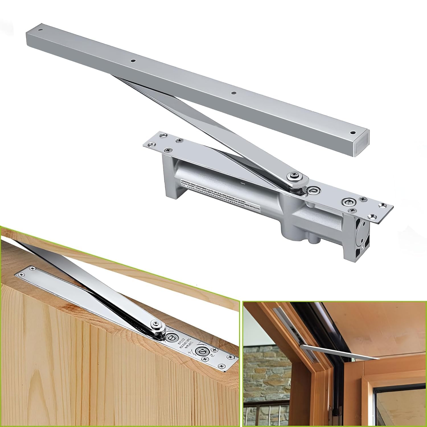 Volo Automatic Hydraulic Double Speed Aluminium Concealed Pelmet Arm Door Closer Premium Heavy Duty for Residential/ Commercial Purpose with Fitting Set (Silver). Weight Capacity: 30kg- 80kg