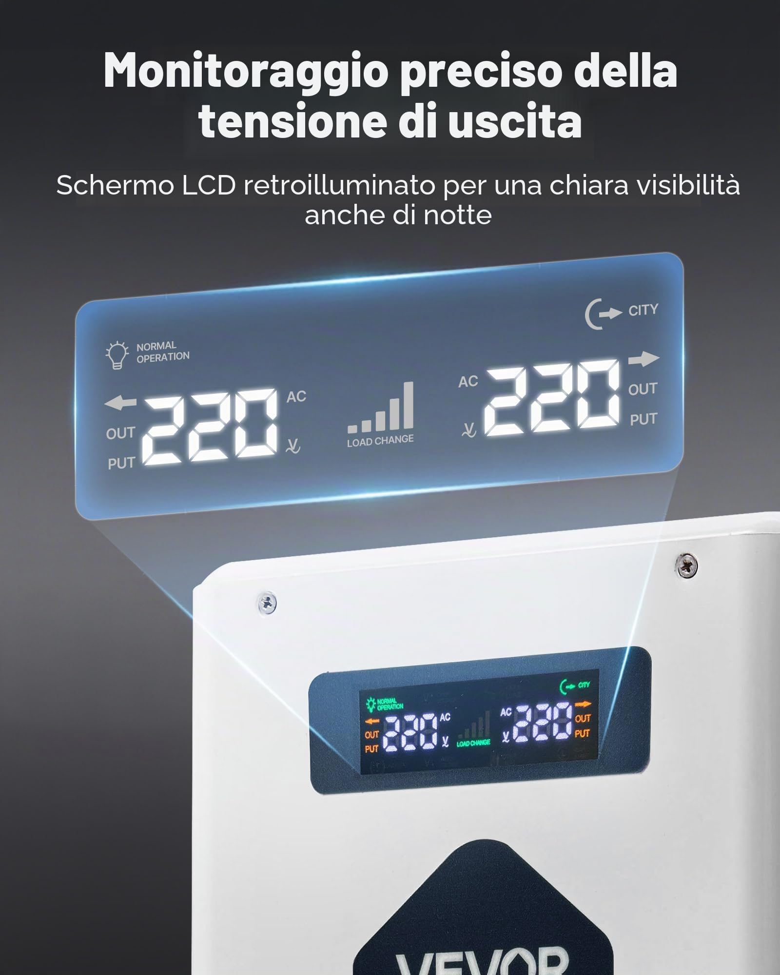 VEVOR Convertitore di Tensione Step-Up da 3000 VA, Trasformatore di Potenza per Impieghi Gravosi da 110 V a 220 V con 2 Prese USA, Uscita USB, Display LCD, per Elettrodomestici da 220 V