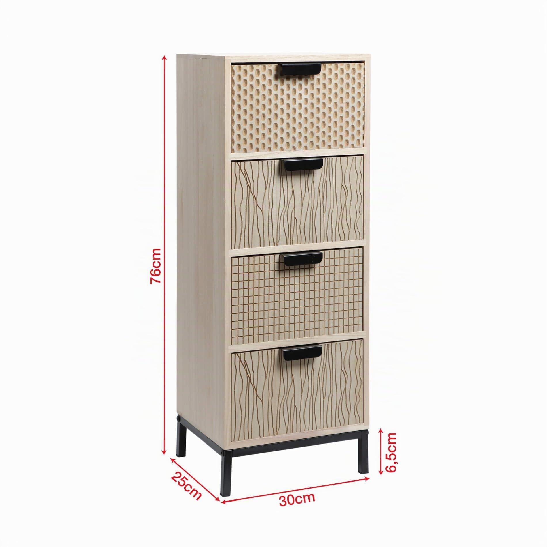 Rebecca Mobili Kommode mit 4 Schubladen, Mehrzweck-Kommode, Holz MDF Metall, Schwarz Braun, Industrieller Stil, Möbel für Zuhause - Maße HxBxT: 76 x 30 x 25 cm - Art. RE6906