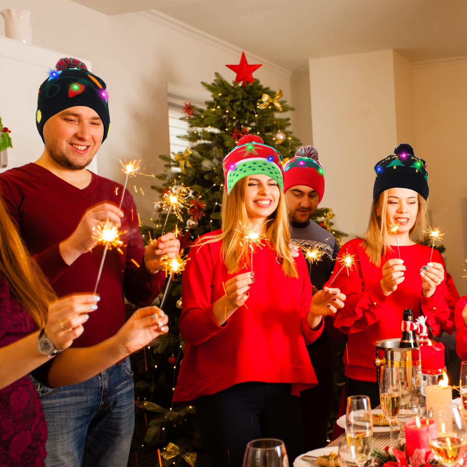 Lot de 6 chapeaux de Noël lumineux lumineux à LED pour femmes et hommes adultes non sexes hiver moche pull