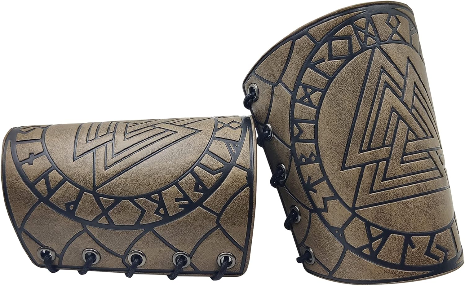 Sehaby Viking Bracers Medieval Pu Leather Arm Guards Odin Valknut Wide Cuff Costume Bracer Armband Armor Archery Wrap Gauntlet Wristband For Men Women Boy Cospaly (Khaki) - Image 3