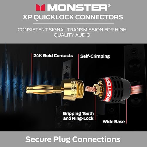 Miniatura 2 de Monster XP QuickLock - Enchufes tipo banana autoengarzados para cable de altavoz con contactos de oro de 24 quilates, 2 pares (4 en total), ideales