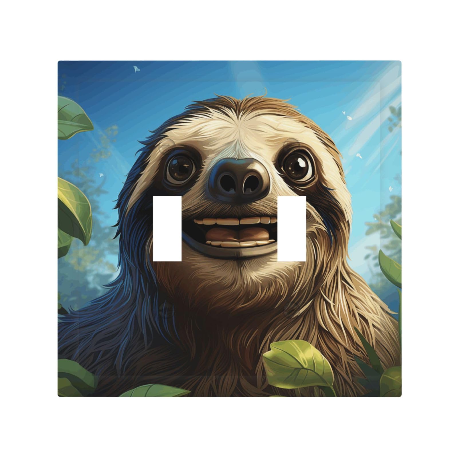 Decorator Double Toggle Light Switch Covers Cartoon Funny sloth Wall Plate 2-Gang Mid Size 5" x 4.9" Double Toggle Switch Wallplate Decorative 2 Gang Wall Switch Plate Covers