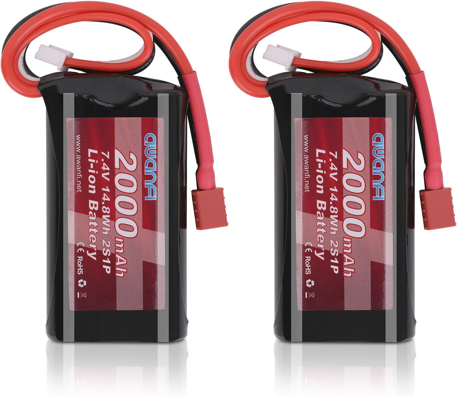 AWANFI 7.4V 2000mAh RC Battery High Capacity Li-ion Battery with Deans Plug for RC Car Off Road Truck RadioMaster TX16S Jumper T16 T12 T8SG Transmitter RC Helicopter Boat(2 Pack)