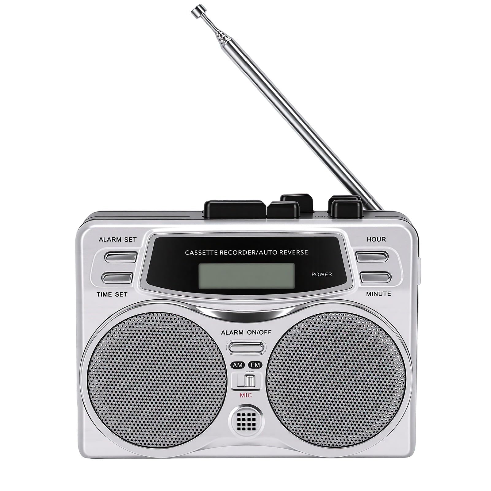 Przenośny Magnetofon Kasetowy z Radiem AM FM | Automatyczne Zatrzymanie/cofanie, Wbudowany Głośnik, Wyświetlacz LED, Zegar/alarm, Słuchawki 3,5 Mm, Przenośny Odtwarzacz