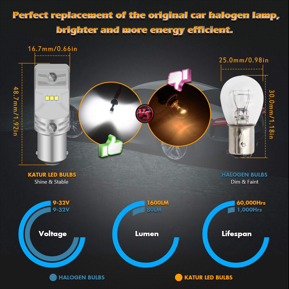 KATUR 1157 BAY15D 1016 1034 7528 żarówka LED chipy CSP bardzo jasne 1600 lumenów 6500 K ksenonowa biała zamiennik do cofania światła kierunkowskazu tylnego hamulca, 2 sztuki