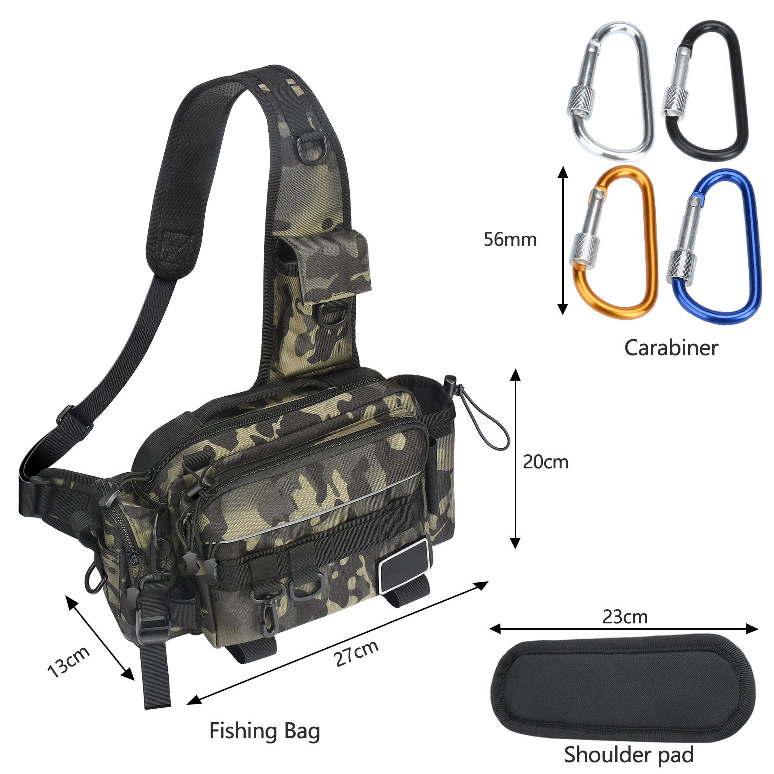 Borsa da pesca Sling Borsa impermeabile resistente Zaino per accessori da pesca con 4-moschettone