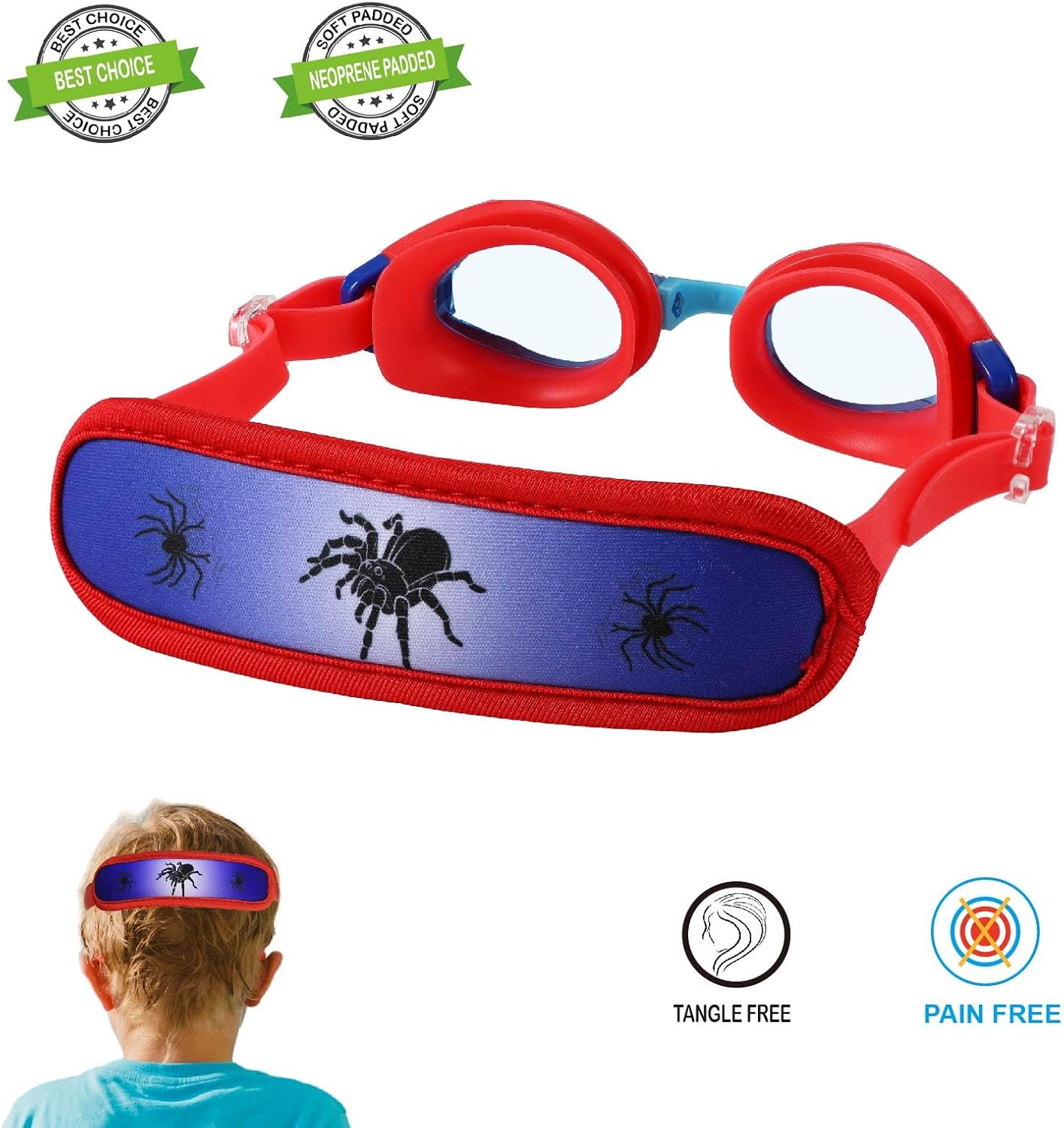Kids Swim Goggles Age 2-6, Toddler Goggles No Hair Pull,Child Goggles Padded HeadBand