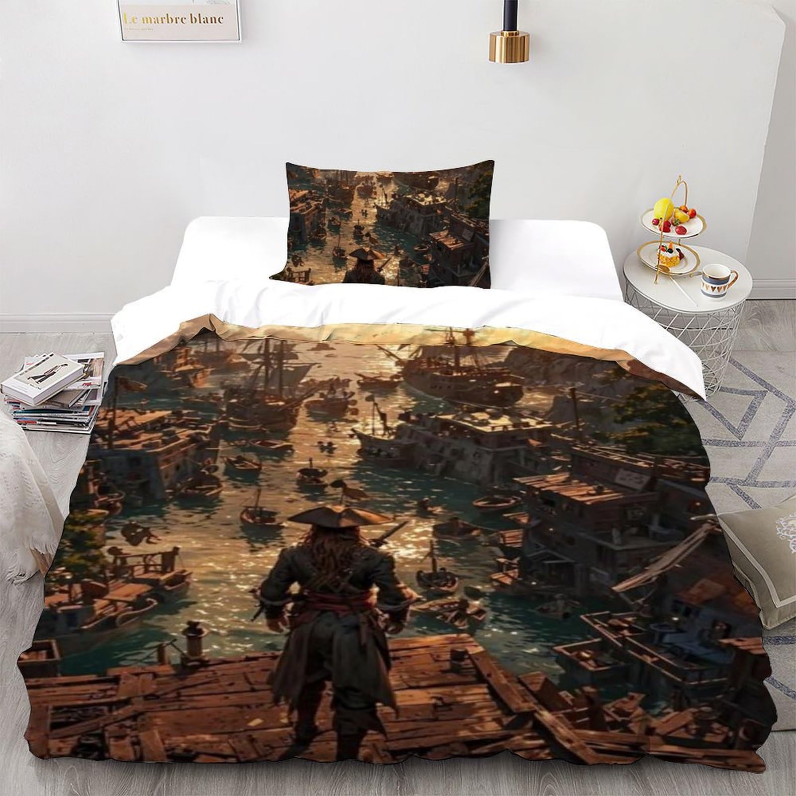 Housse de couette pirate single taie d'oreiller literie enfant microfibre aventure imprimé 3D