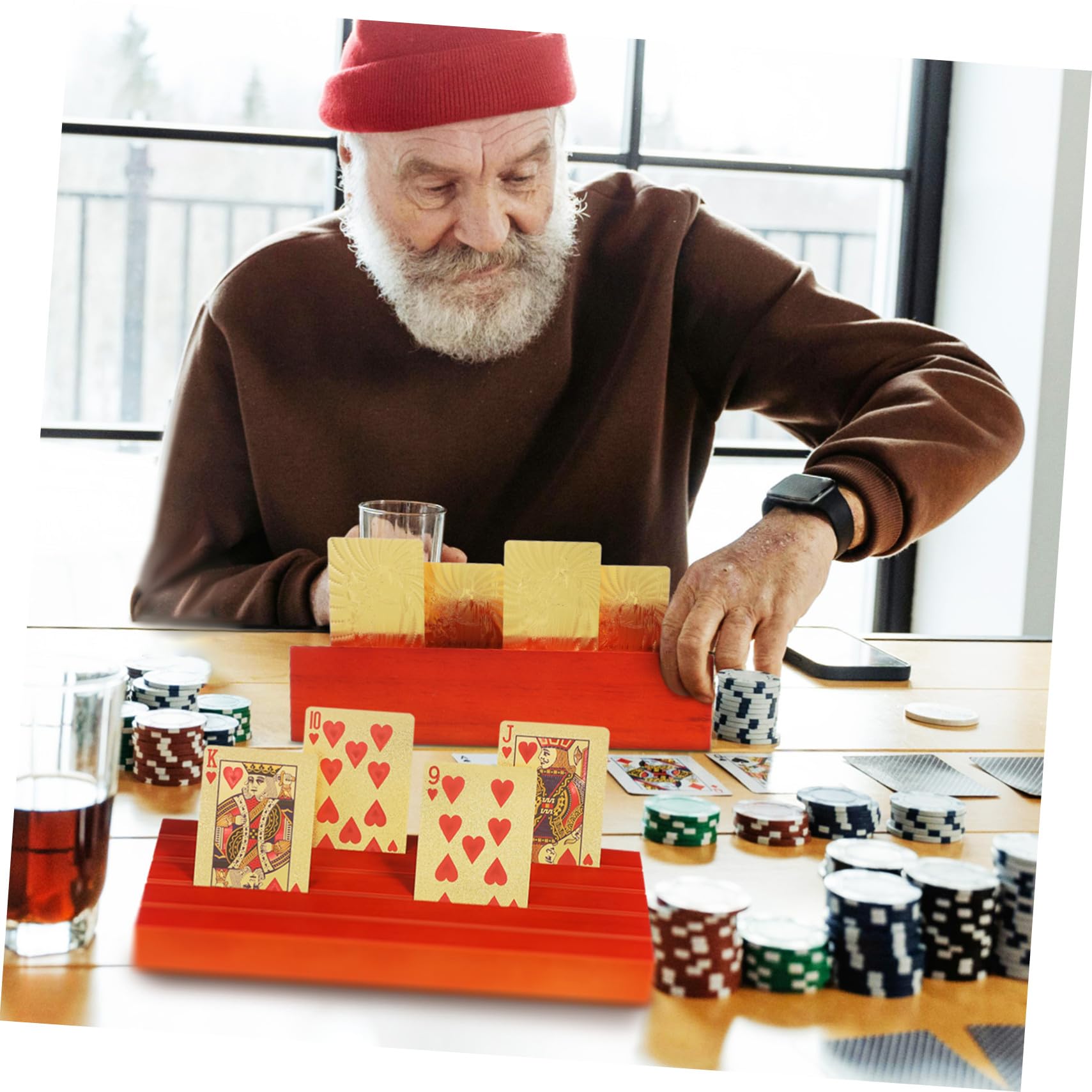 2 Pièces Support Cartes à Jouer Bois Base Stable Porte-Cartes Polyvalent pour Jeux de Poker et Rangement Médium Marron Accessoire Pratique pour Parties et Soirées