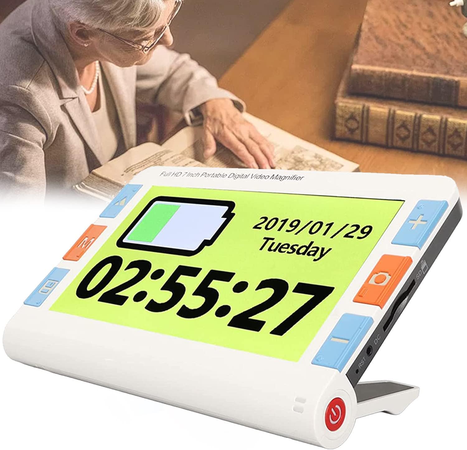 Qiang 7 Inch Portable HD Dual Lens Visually Impared Reading Digital Video Digital Magnifier 2X to 32x Magnification with 26 Color Modes,for Visually Impaired Low Vision