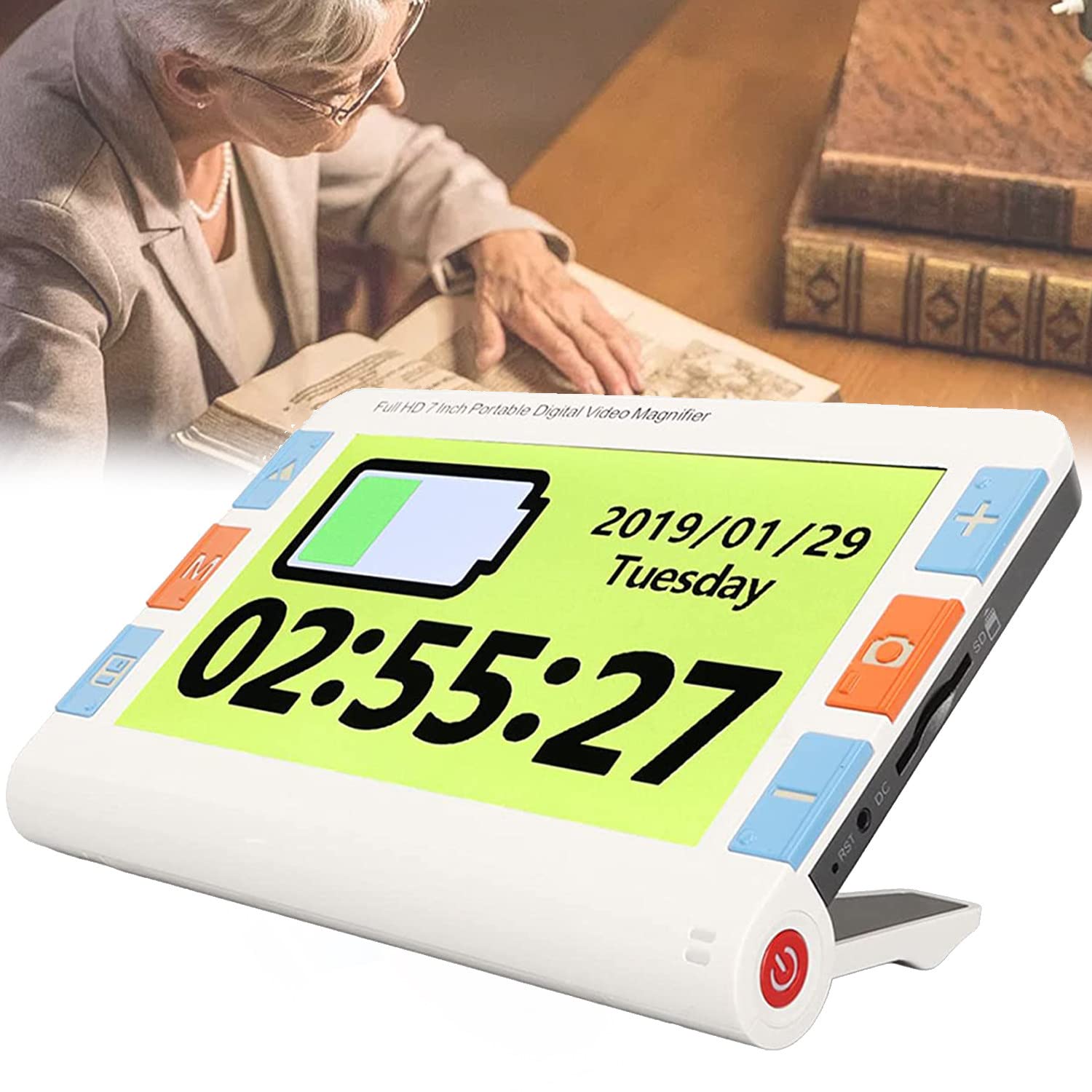 AALGO Electronic Reading Magnifier,7.0in Screen Handheld Digital Magnifier,Portable Reading Aids for Students,Elderly,26 Color Modes,Fixed Focus Double Lens 2X to 32X Magnification
