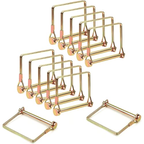 12 Pieces Wire Lock Pin, 1/4 Inch Heavy Duty Safety Coupler Pin Shaft Locking Pin for Farm Trailers Wagons Lawn Garden(Square, Gold)