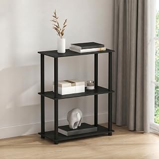 Furinno Turn-N-Tube Toolless Assembly Storage Shelves, 3-Tier Black Book Shelf, Open Storage Bookshelf, for Organization and Storage, Living Room, Home Office, Bedroom, Black Espresso