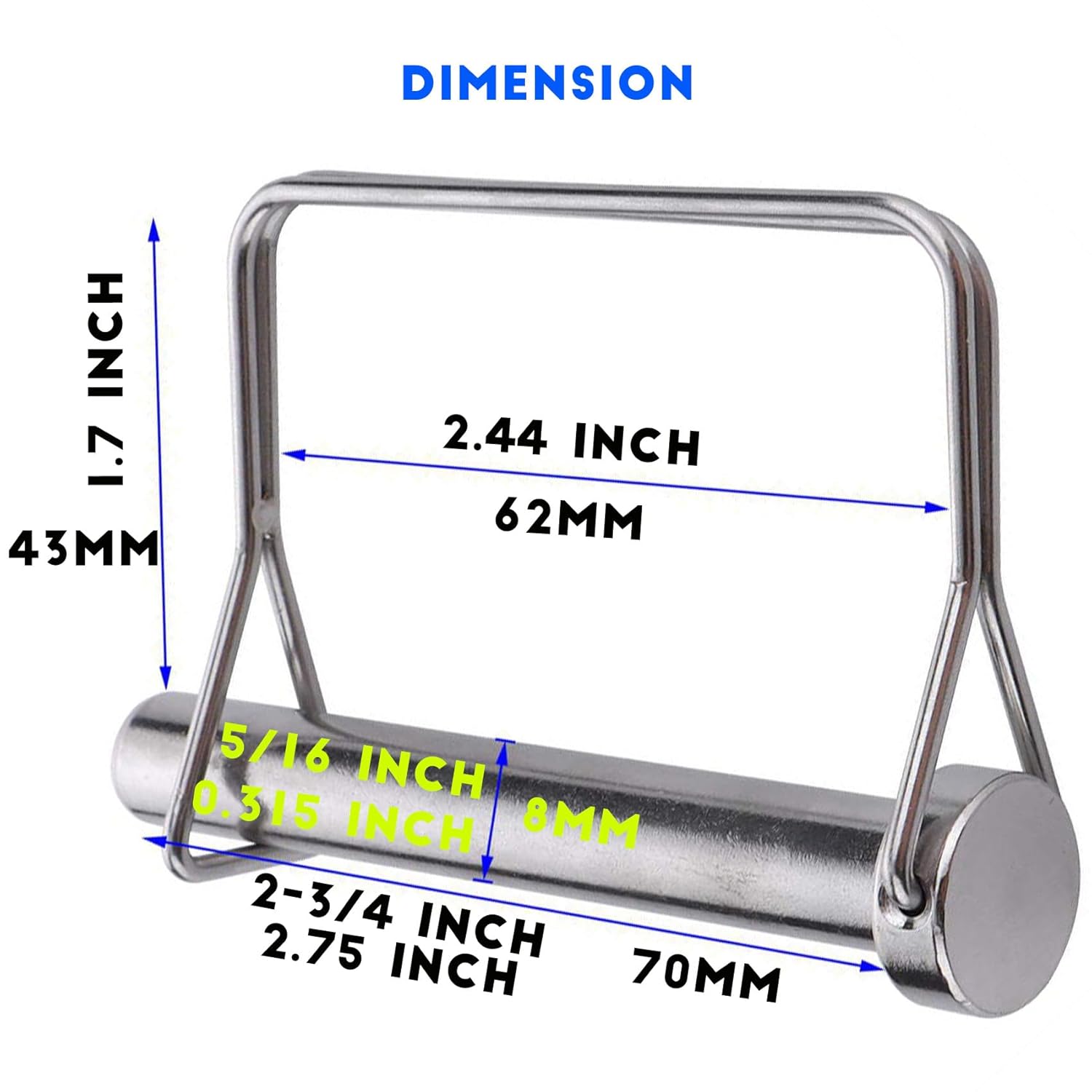 20 PCS Large Trailer Coupler Pin Heavy Duty Trailer Hitch Pin 5/16 X 2-3/4 (8X70MM),15/32 X 4-3/4" (12X120MM)