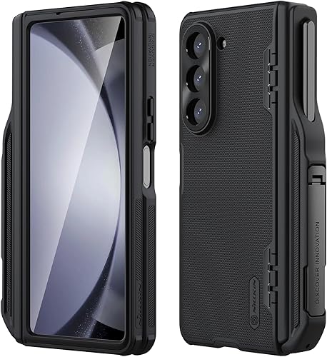 Nillkin Funda para Samsung Galaxy Z Fold 5 con soporte para bolígrafo S [soporte oculto] [protección de bisagra] Funda protectora delgada para Negro