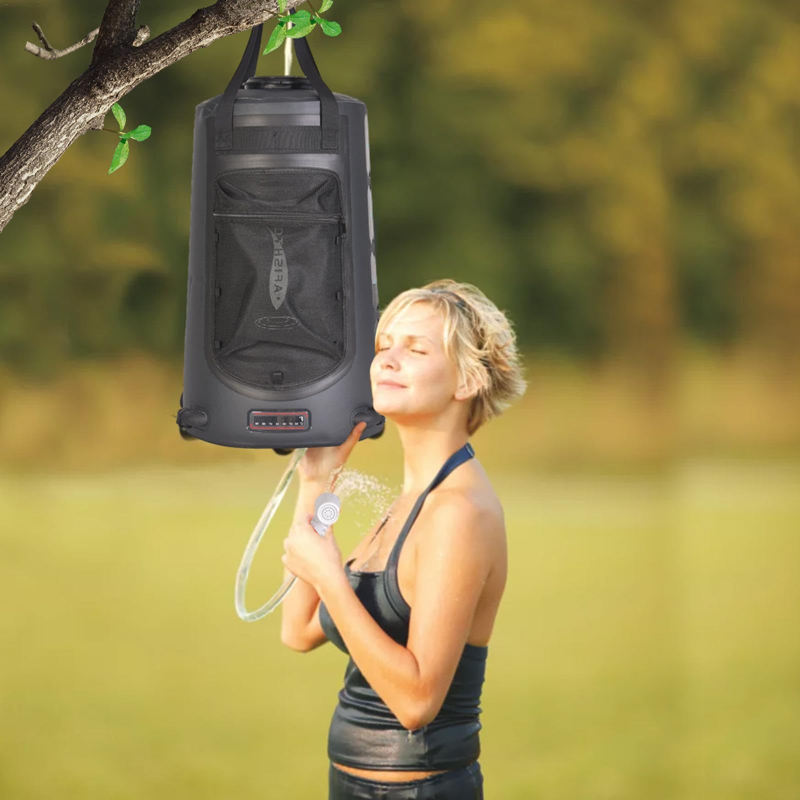 Tragbare Duschtasche – solarbetriebene Dusch-Wasserbeutel mit Schlauch, Schultertrage, Camping-Ausrüstung mit Netztasche für Wandern, Reisen, | Schultertrage, Camping-Ausrüstung mit Netztasche für Wandern, Reisen,
