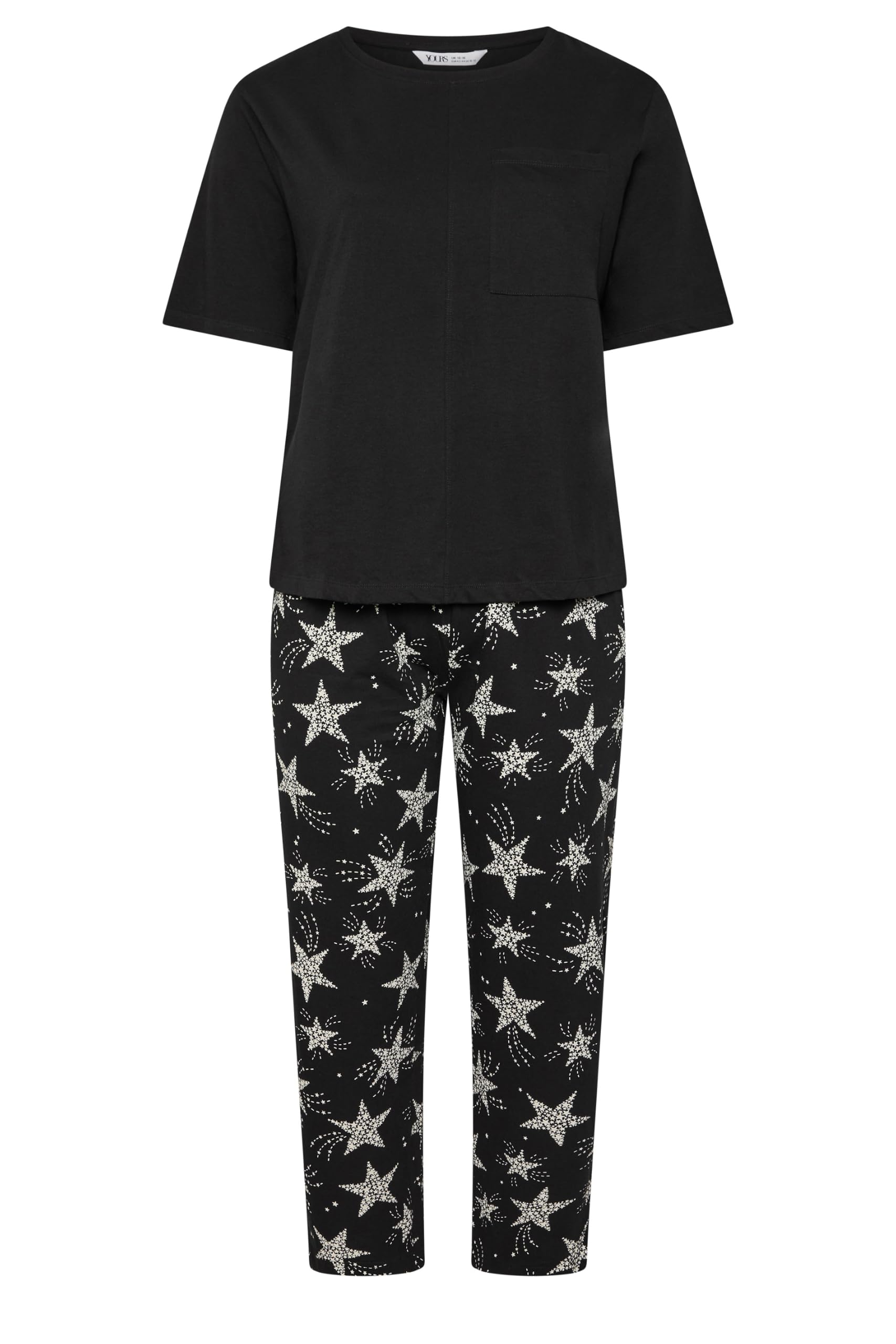 Yours Women's Star Wide Leg Pyjama Set in Black | Size: 26-28