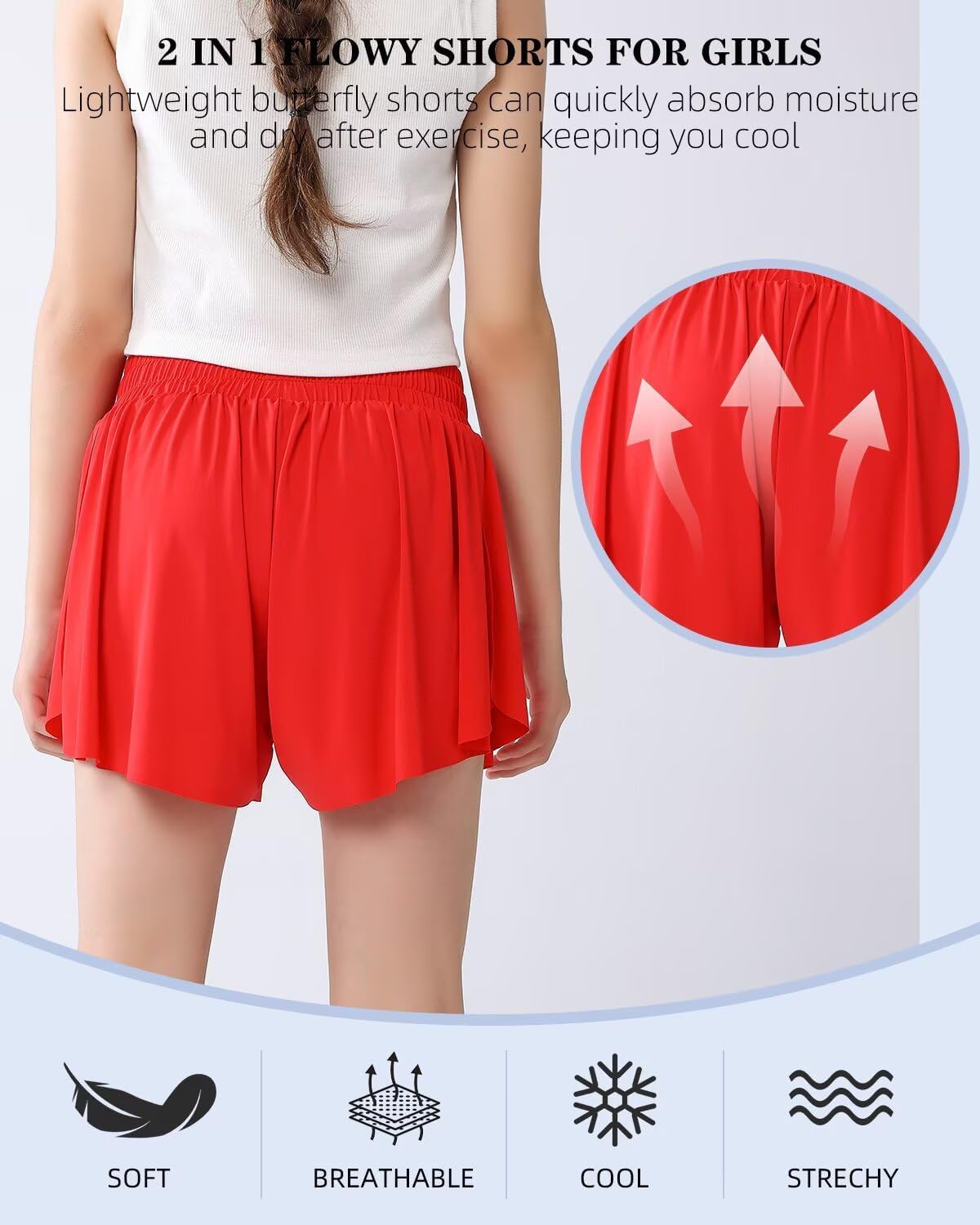 Girls Flowy Shorts with Spandex Liner,2 in 1 Butterfly Shorts Teen Girls with Pockets for Sports,Running,Athletic - Image 6