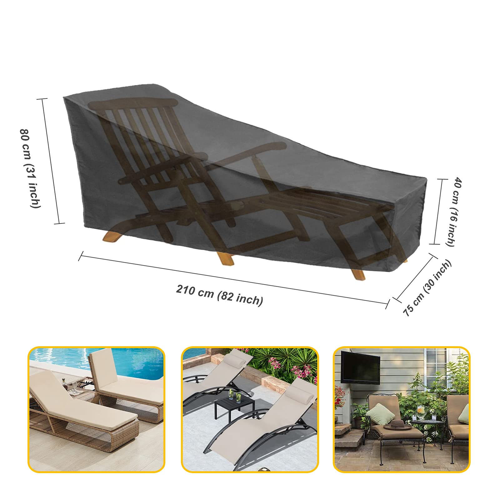 2 Stück Gartenliege Abdeckung Wasserdicht, Schutzhülle Gartenmöbel Winterfest, Schutzhülle für Sonnenliege, Liegestuhl, mit Aufbewahrungstasche Winddicht, UV-Schutz, 210 x 75 x 80 cm