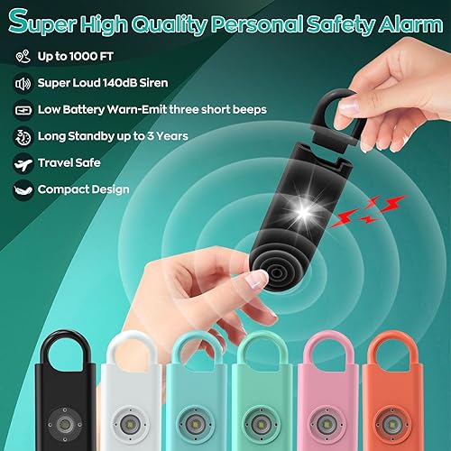 Miniatura 3 de Alarma de seguridad personal de 140 dB para mujeres, paquete de 3 llaveros de protección de alarma segura con luz estroboscópica y aviso de batería